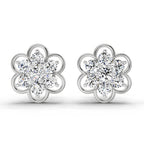 1.20 Carat Floral Cluster Diamond Stud Earrings 14K - White Gold