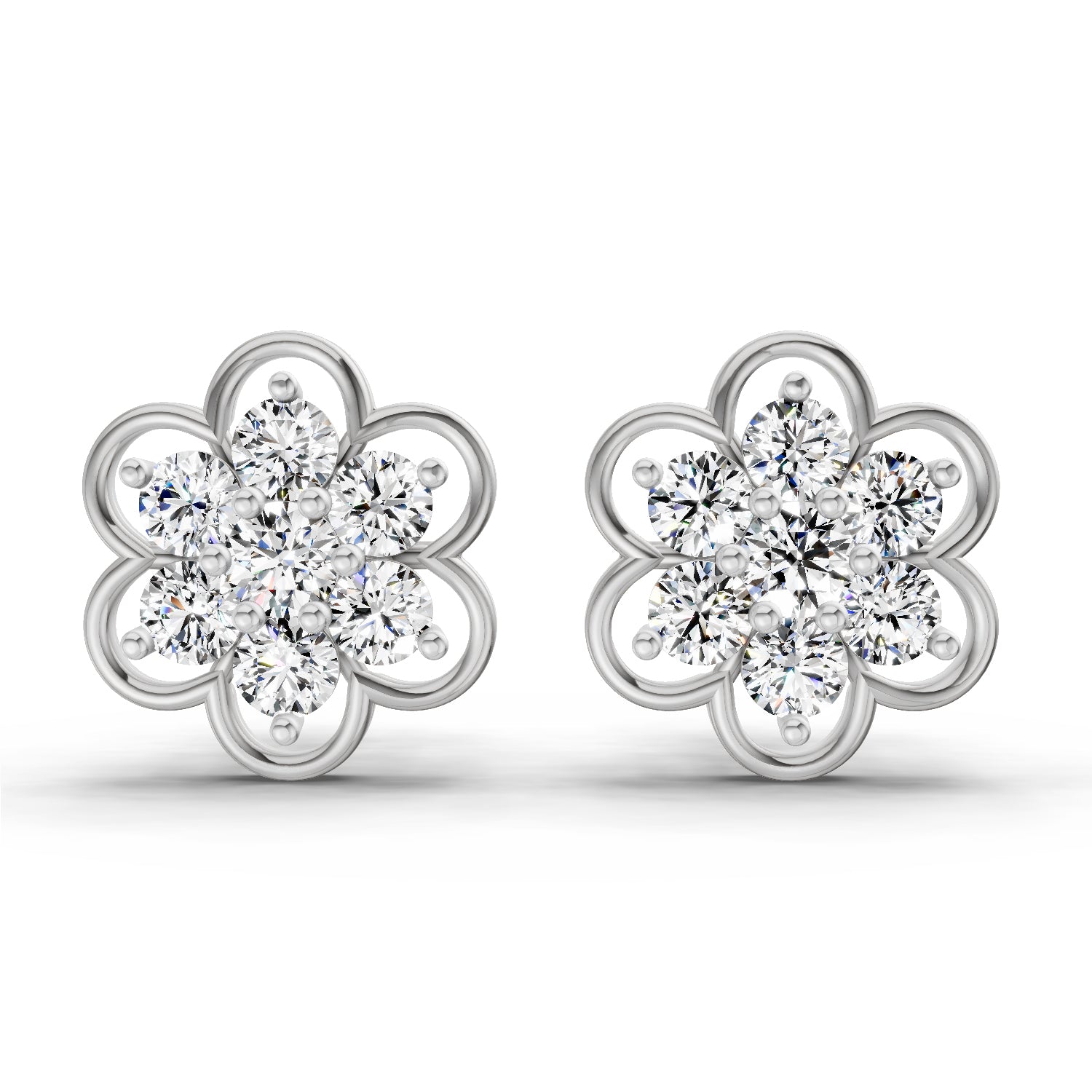 1.20 Carat Floral Cluster Diamond Stud Earrings 14K - White Gold