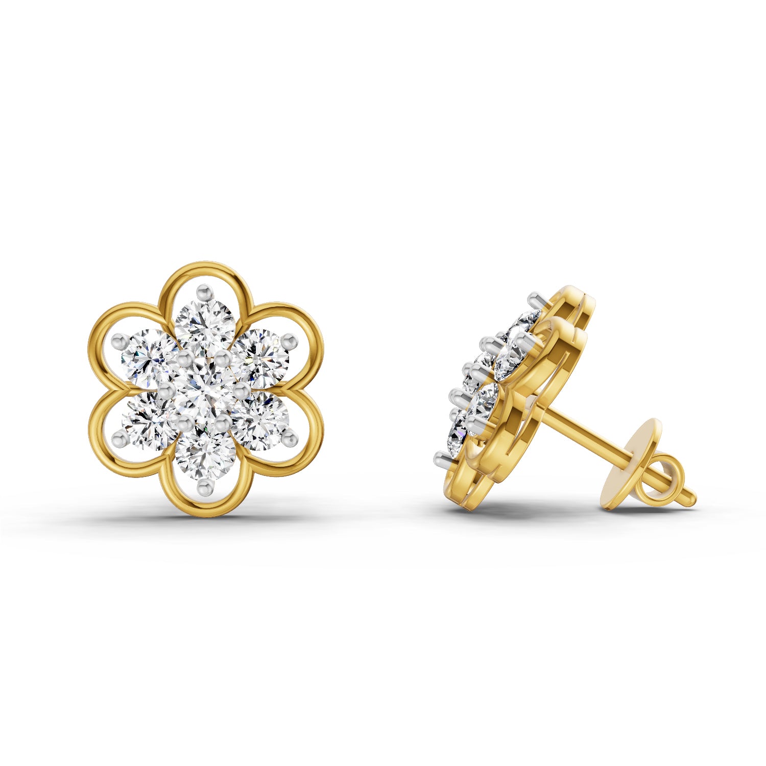 1.20 Carat Floral Cluster Diamond Stud Earrings 14K