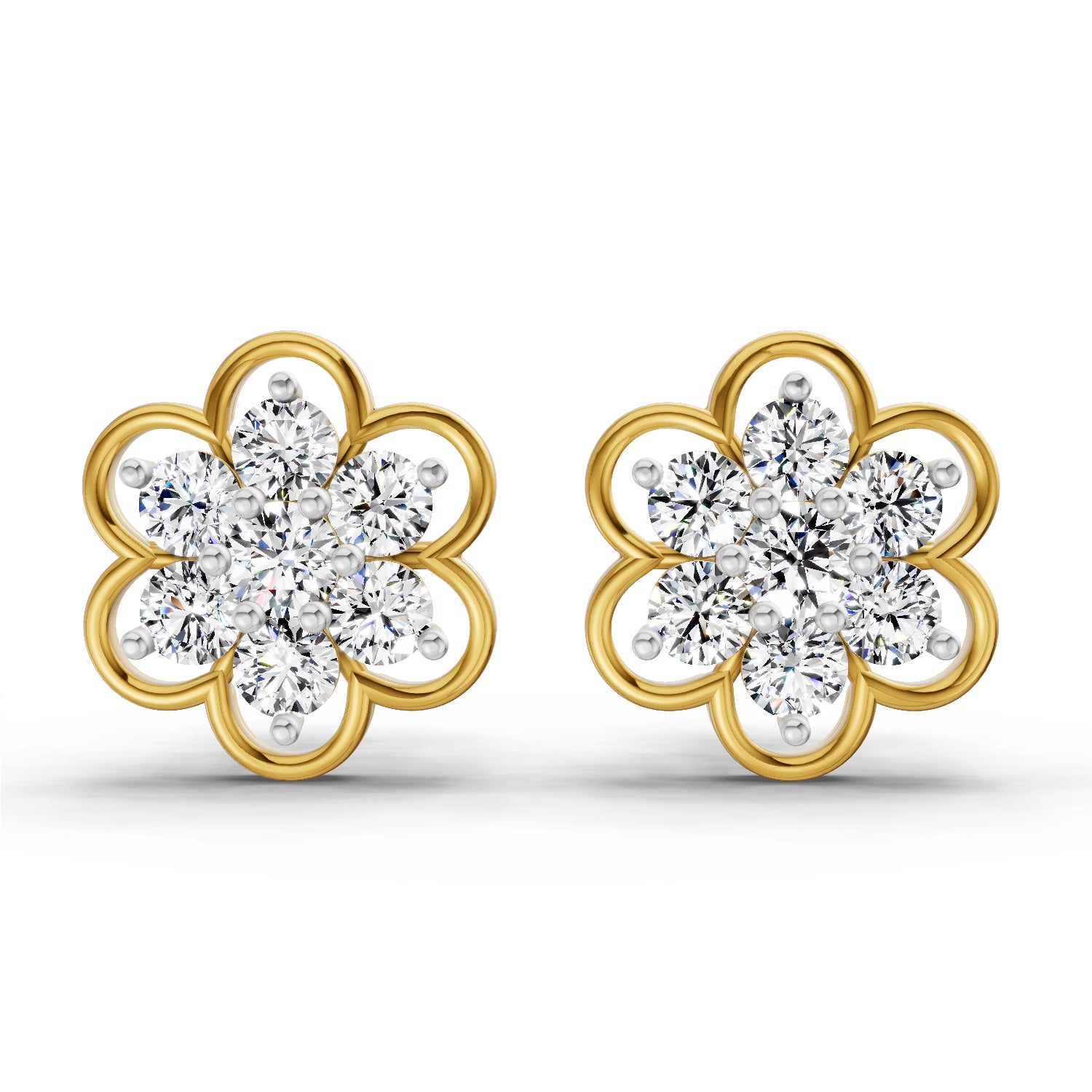 1.20 Carat Floral Cluster Diamond Stud Earrings 14K