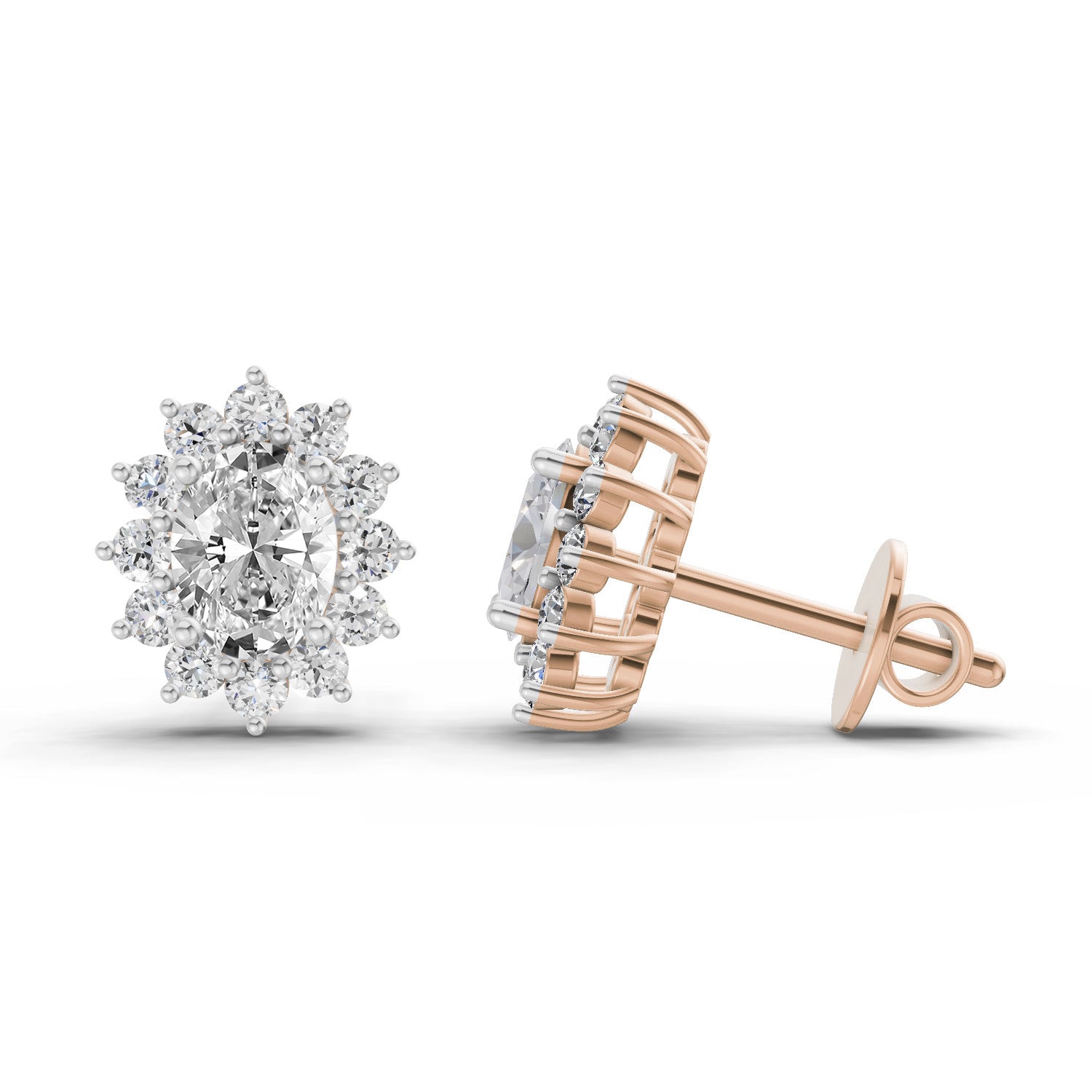 0.95 Carat Oval Cluster Diamond Stud Earrings 14K - Rose Gold