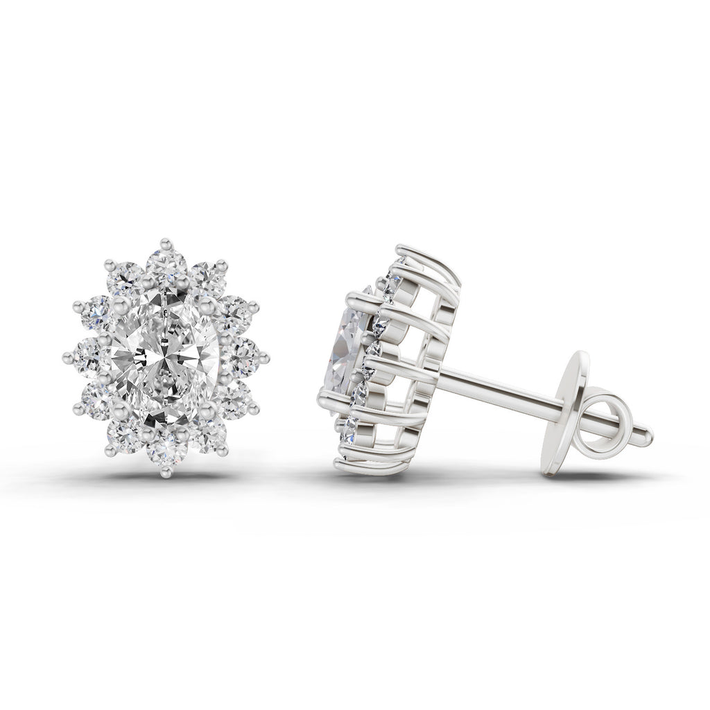 0.95 Carat Oval Cluster Diamond Stud Earrings 14K - White Gold