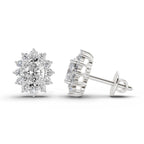 0.95 Carat Oval Cluster Diamond Stud Earrings 14K - White Gold