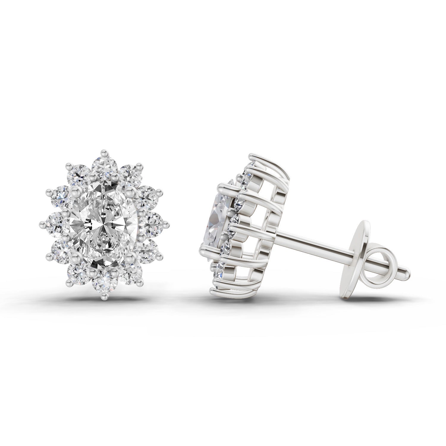 0.95 Carat Oval Cluster Diamond Stud Earrings 14K - White Gold