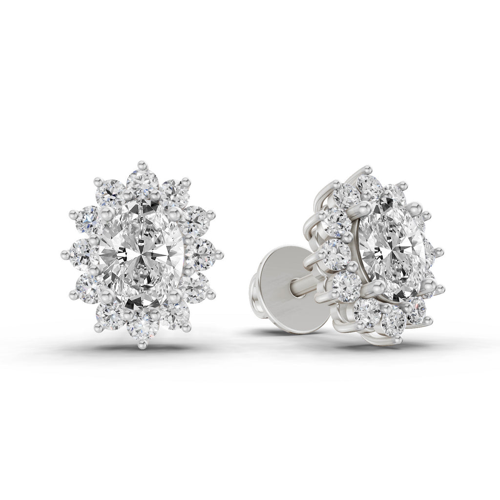 0.95 Carat Oval Cluster Diamond Stud Earrings 14K - White Gold