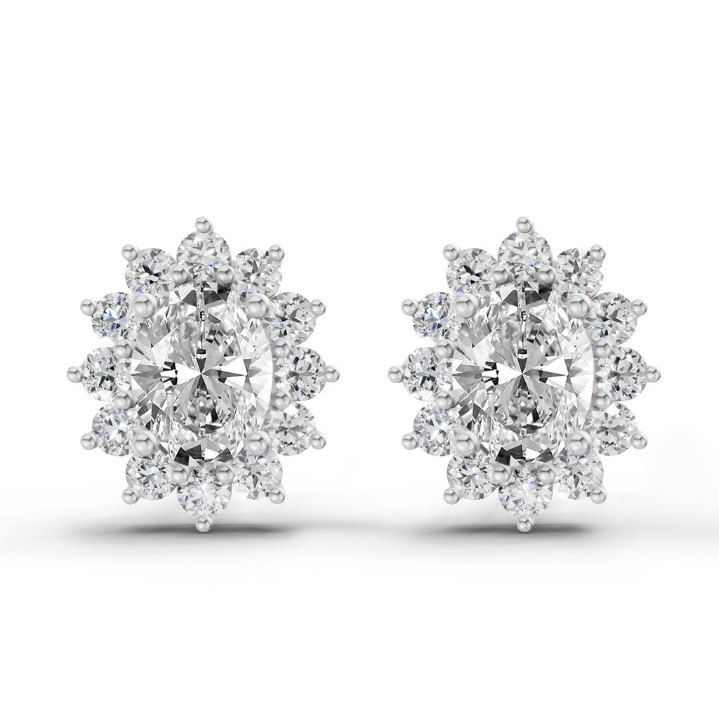 0.95 Carat Oval Cluster Diamond Stud Earrings 14K - White Gold