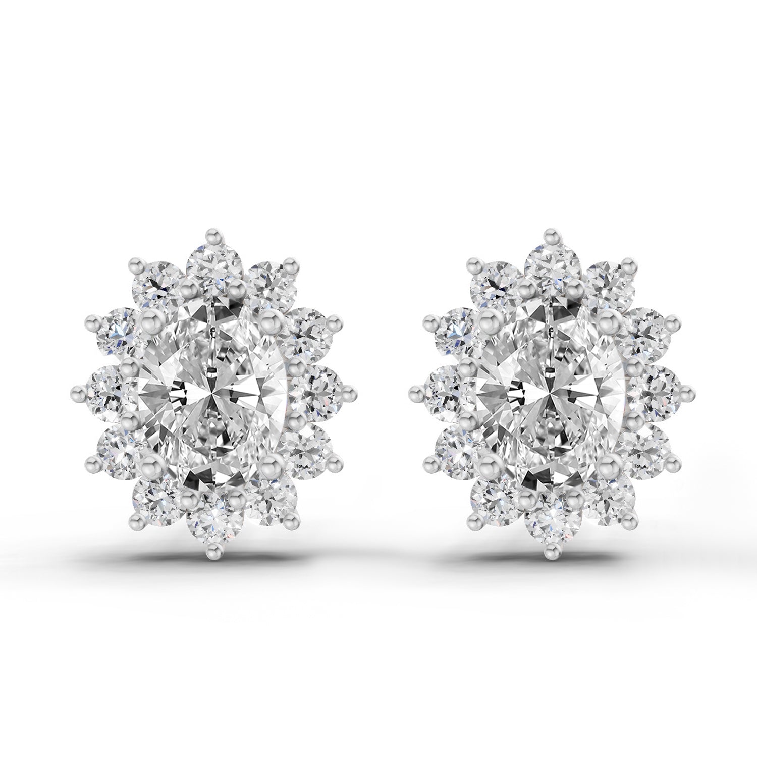 0.95 Carat Oval Cluster Diamond Stud Earrings 14K - White Gold