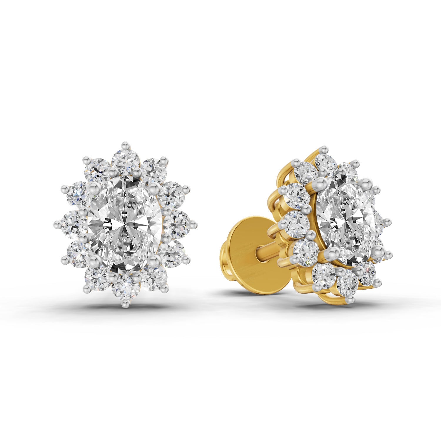 0.95 Carat Oval Cluster Diamond Stud Earrings 14K