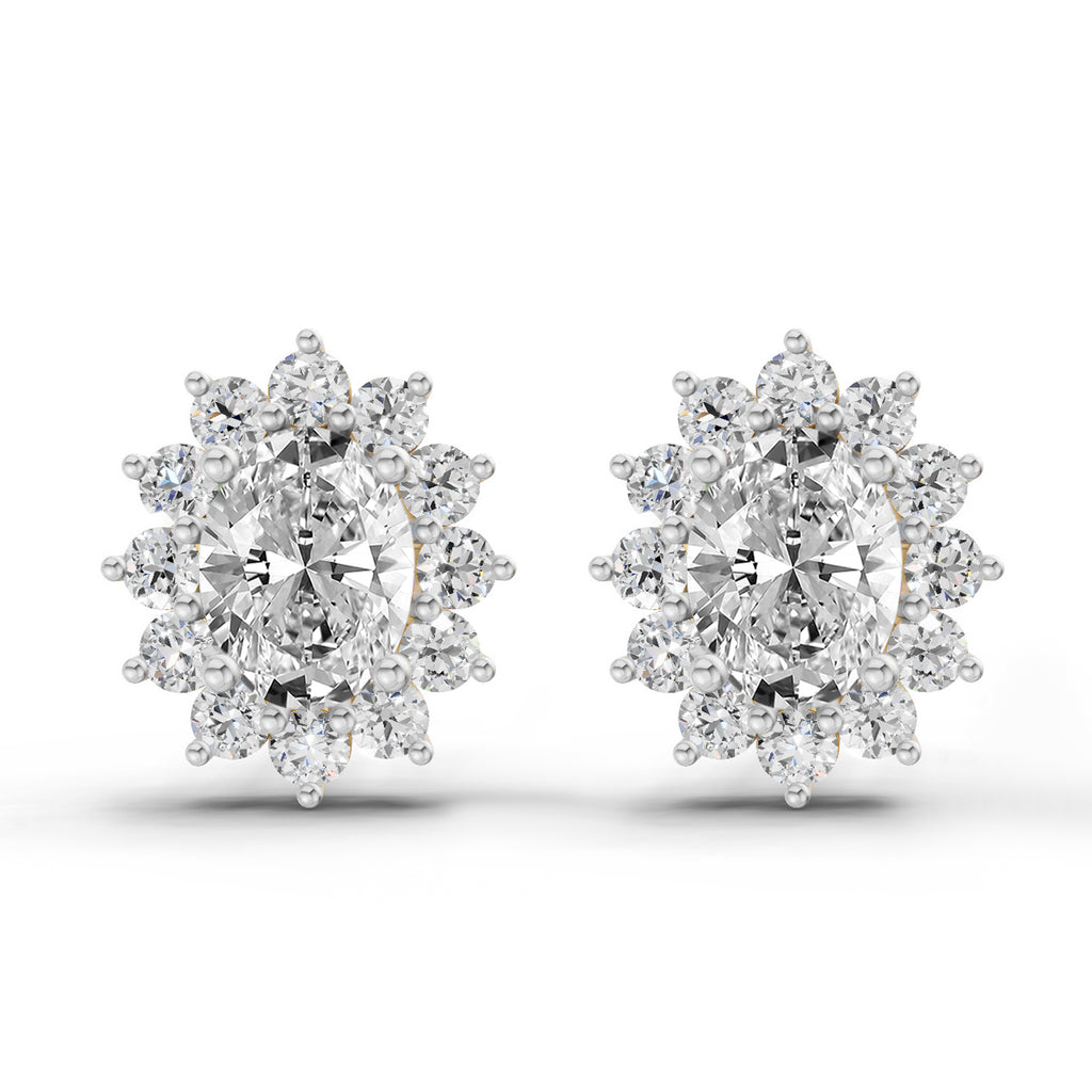 0.95 Carat Oval Cluster Diamond Stud Earrings 14K