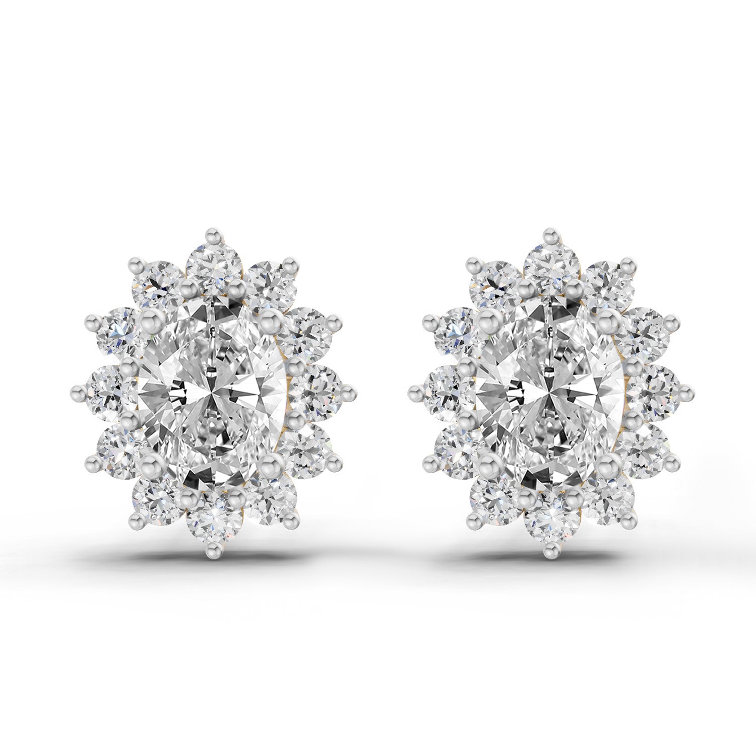 0.95 Carat Oval Cluster Diamond Stud Earrings 14K