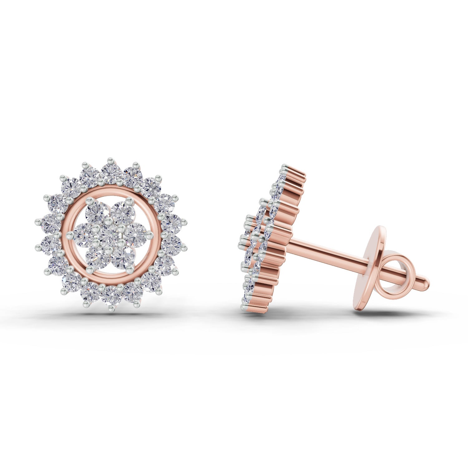 0.83 Carat Floral Cluster Diamond Stud Earrings 14K - Rose Gold