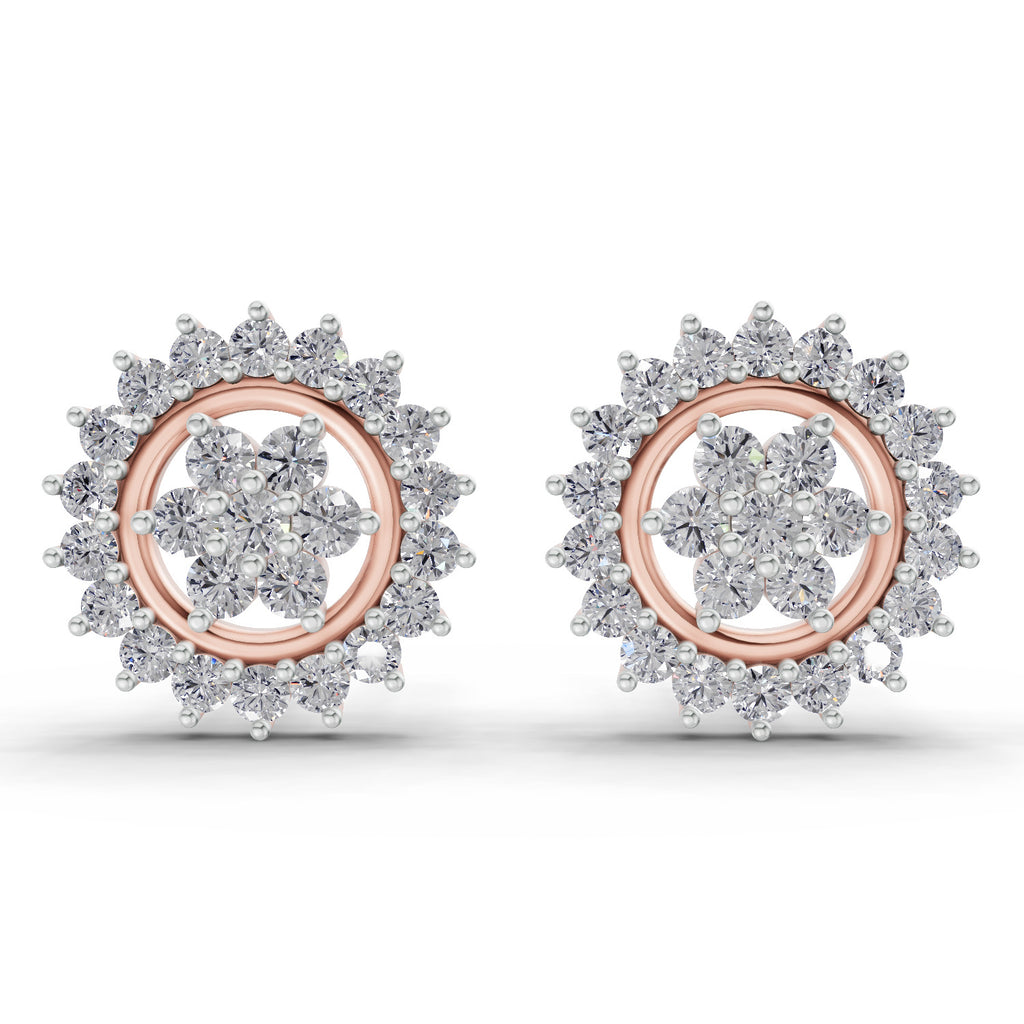 0.83 Carat Floral Cluster Diamond Stud Earrings 14K - Rose Gold