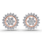 0.83 Carat Floral Cluster Diamond Stud Earrings 14K - Rose Gold
