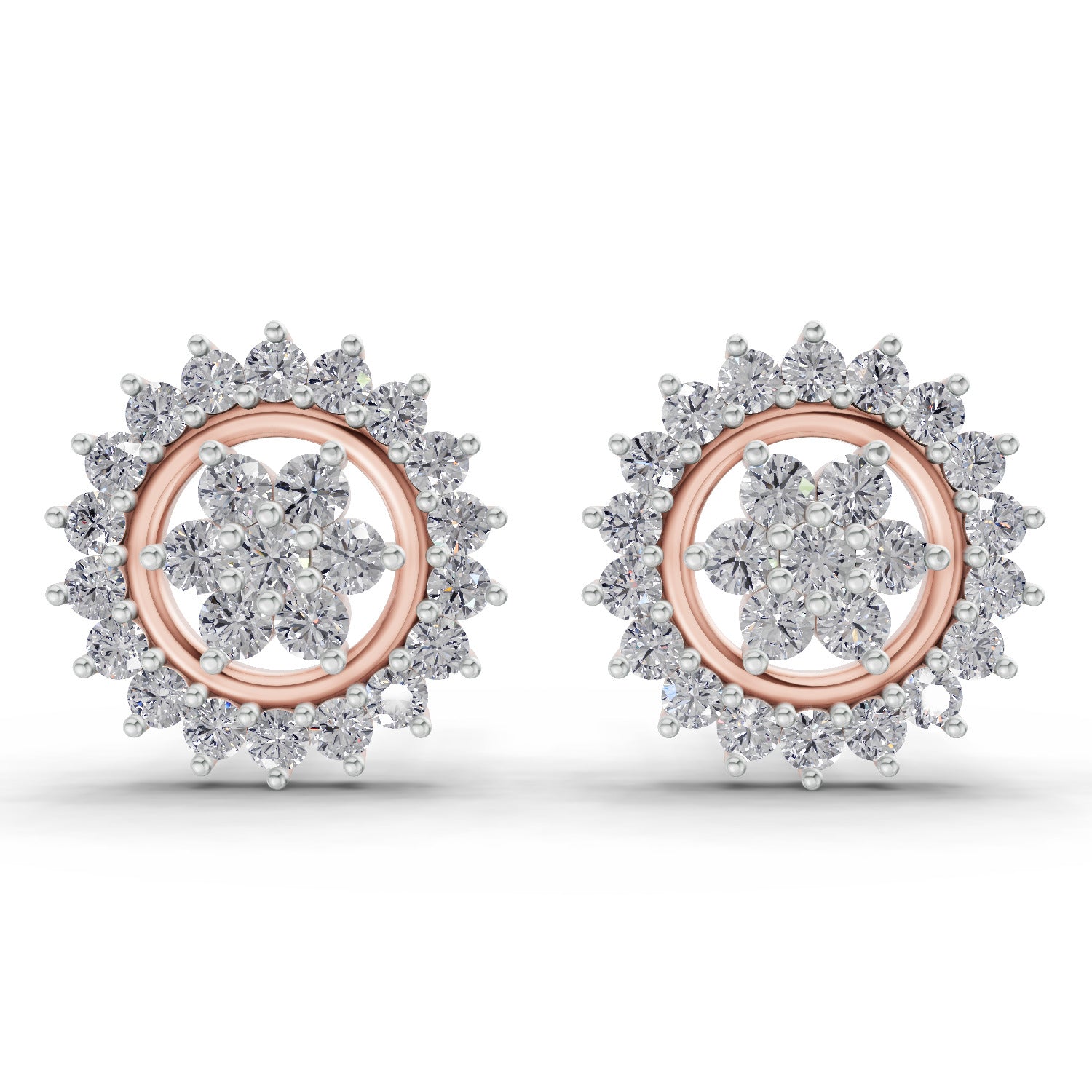 0.83 Carat Floral Cluster Diamond Stud Earrings 14K - Rose Gold