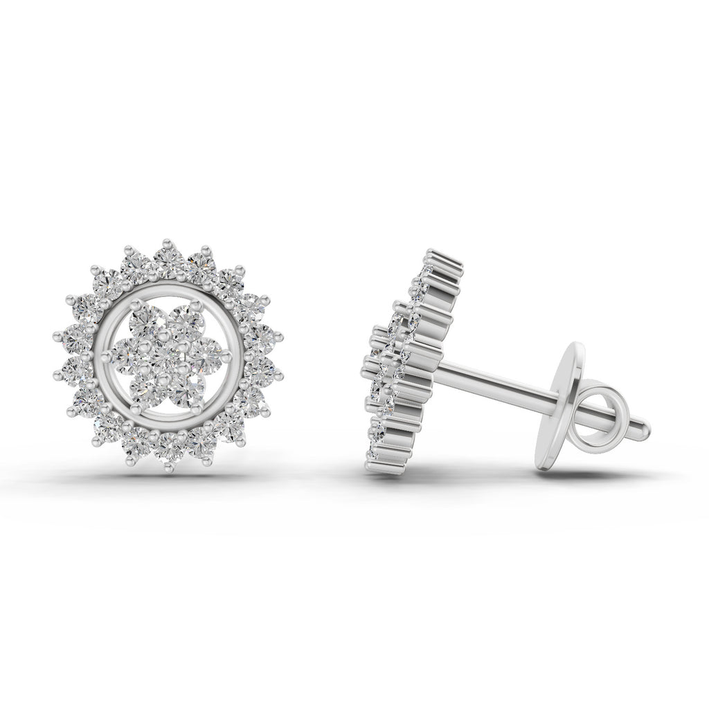 0.83 Carat Floral Cluster Diamond Stud Earrings 14K - White Gold