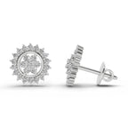 0.83 Carat Floral Cluster Diamond Stud Earrings 14K - White Gold