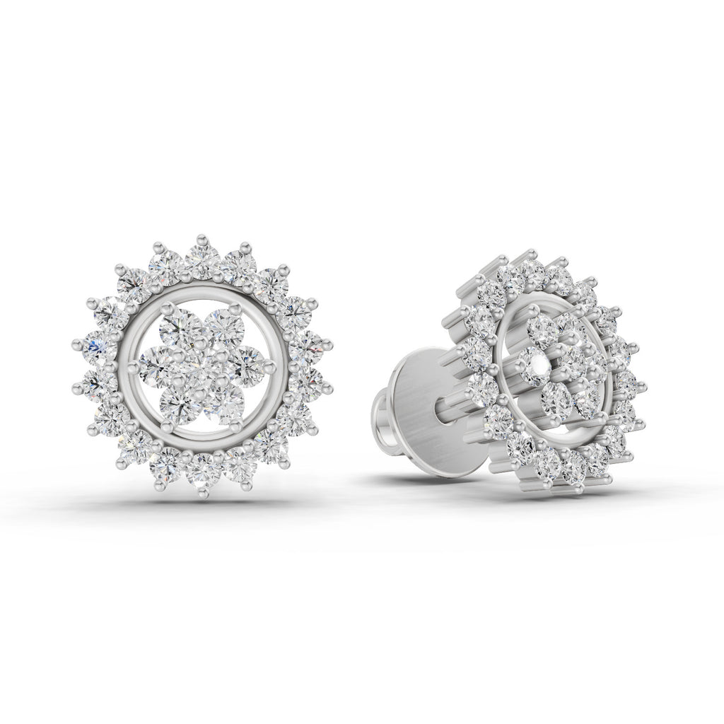 0.83 Carat Floral Cluster Diamond Stud Earrings 14K - White Gold