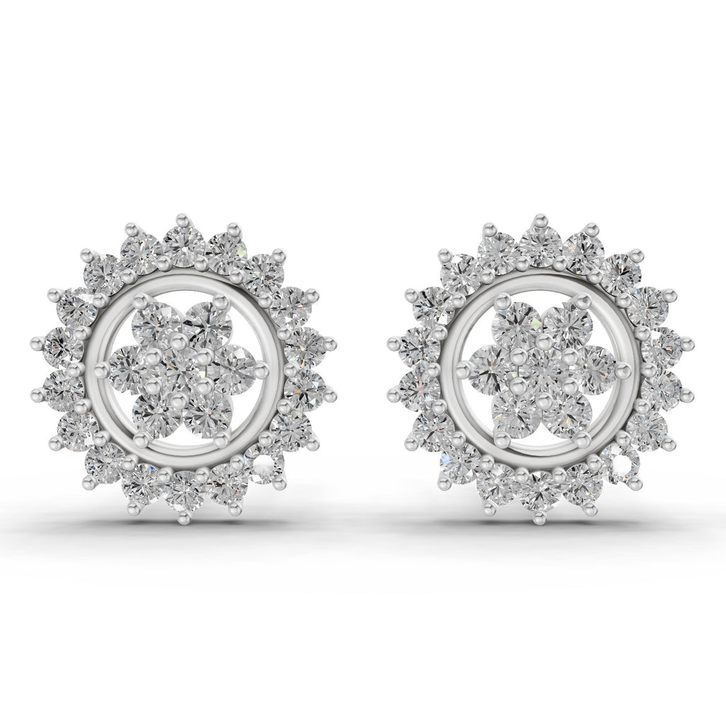0.83 Carat Floral Cluster Diamond Stud Earrings 14K - White Gold