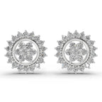 0.83 Carat Floral Cluster Diamond Stud Earrings 14K - White Gold