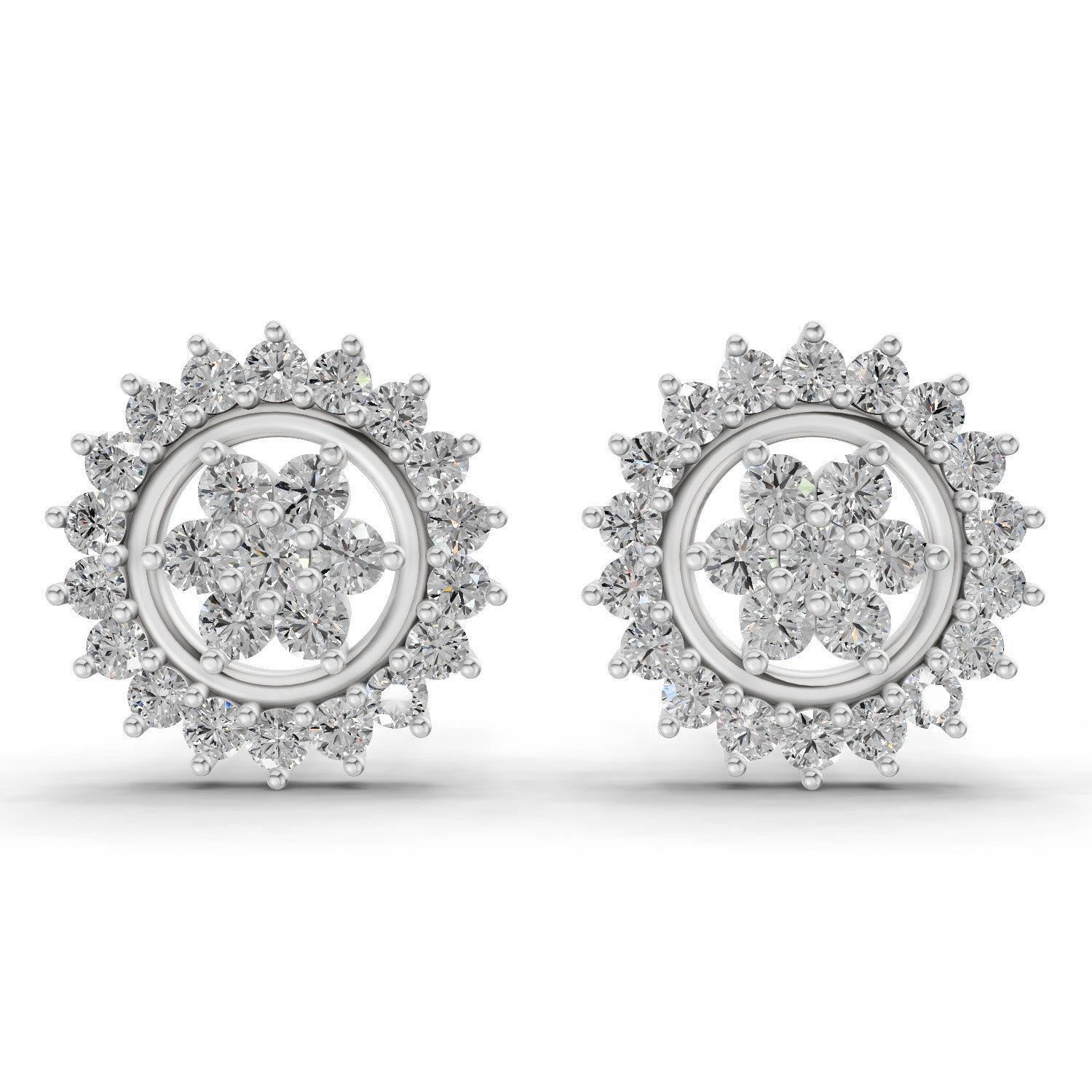 0.83 Carat Floral Cluster Diamond Stud Earrings 14K - White Gold