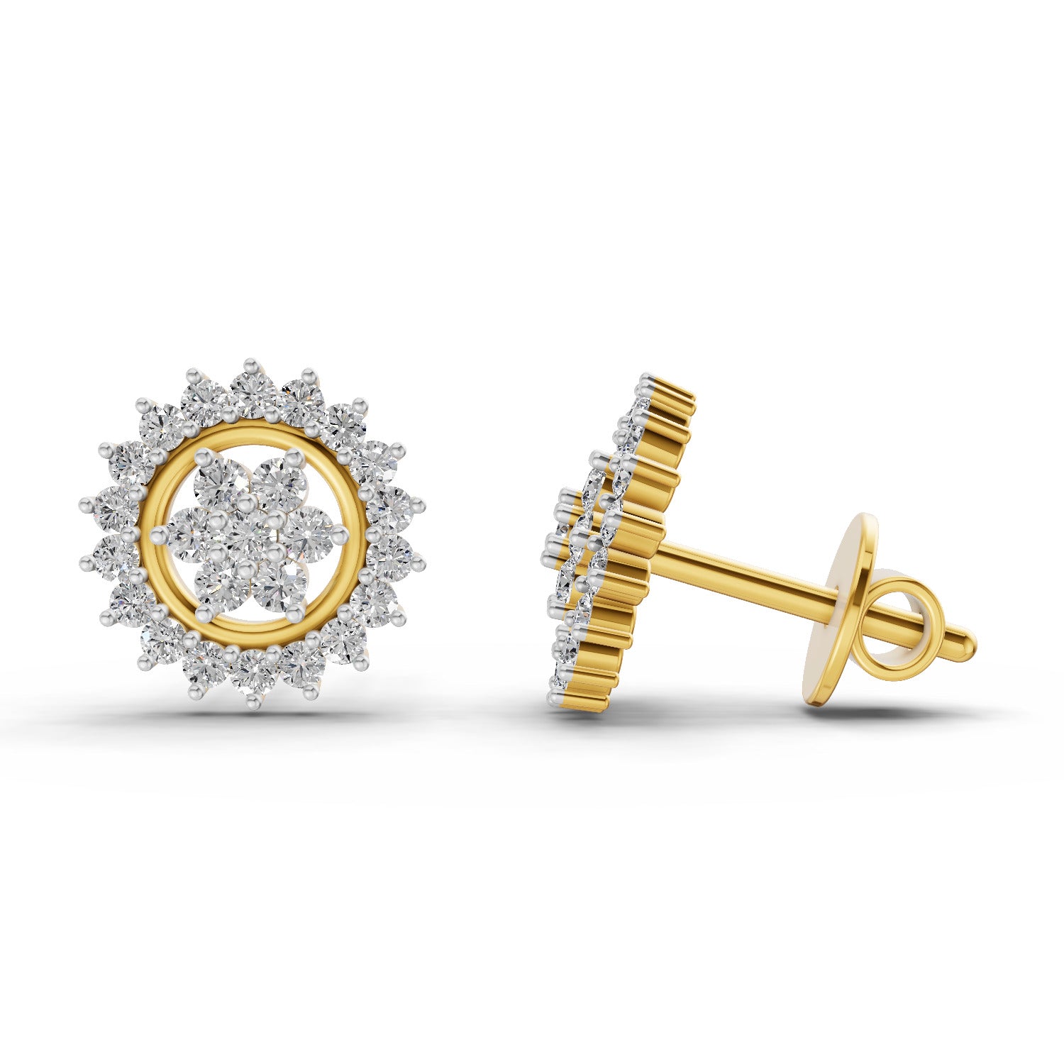 0.83 Carat Floral Cluster Diamond Stud Earrings 14K