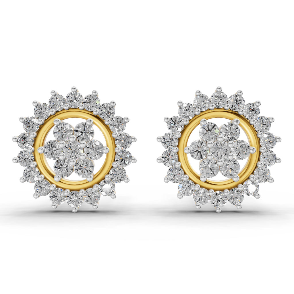 0.83 Carat Floral Cluster Diamond Stud Earrings 14K
