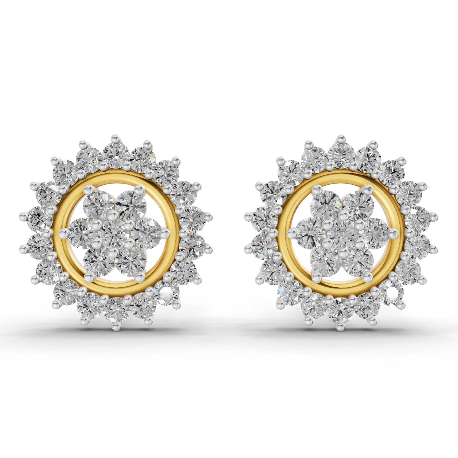 0.83 Carat Floral Cluster Diamond Stud Earrings 14K