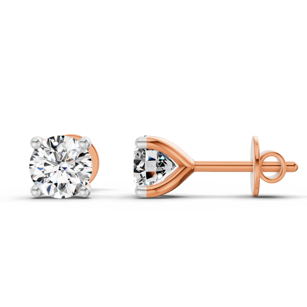 0.5 Carat 4 Prong Solitaire Diamond Stud Earrings 14K - Rose Gold