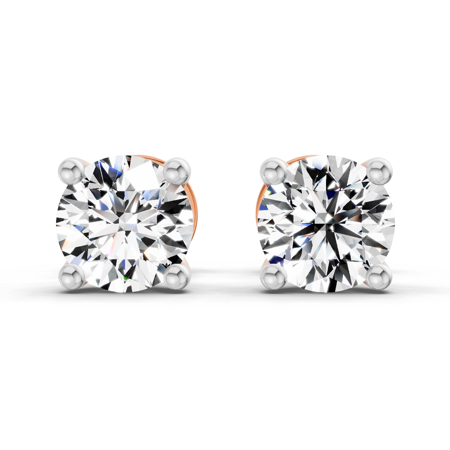 0.5 Carat 4 Prong Solitaire Diamond Stud Earrings 14K - Rose Gold