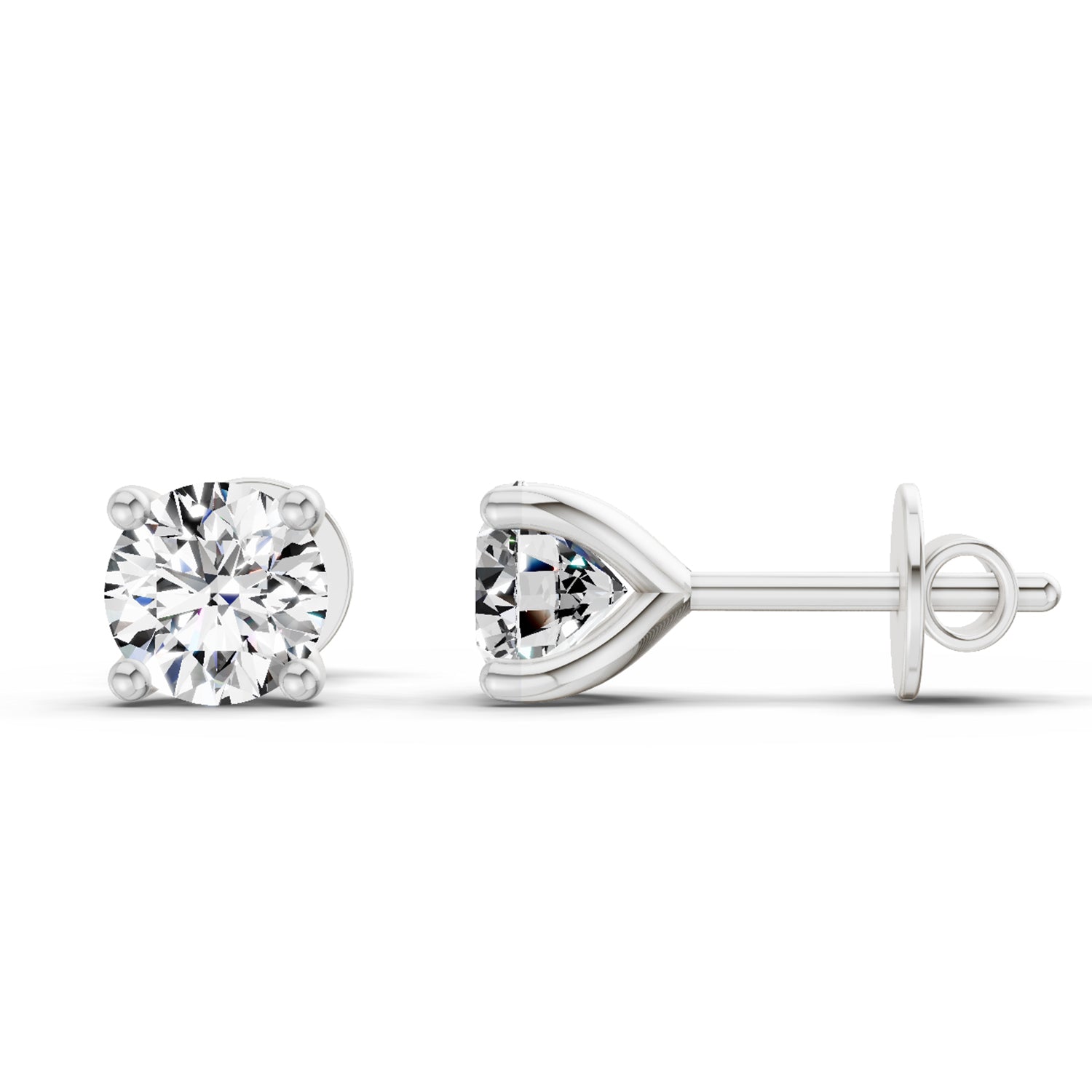 0.5 Carat 4 Prong Solitaire Diamond Stud Earrings 14K - White Gold