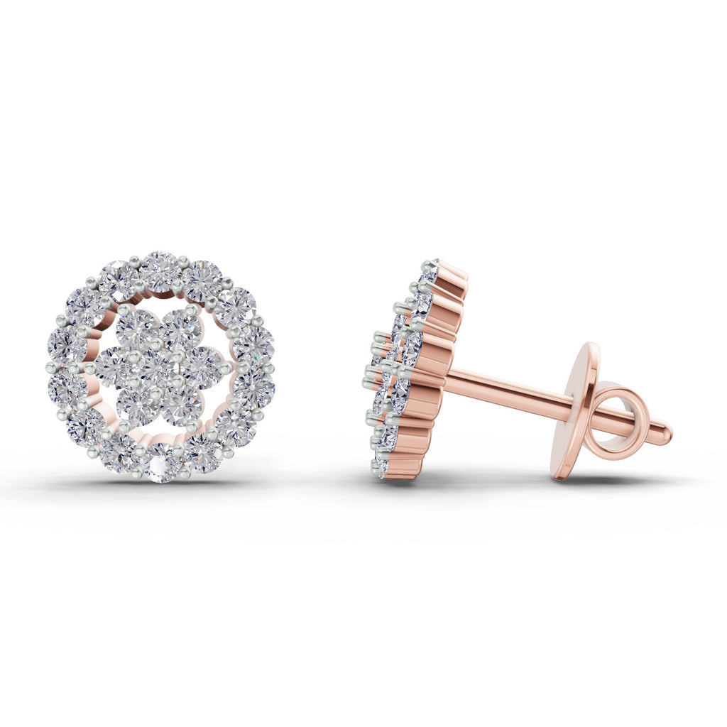 0.67 Carat Floral Cluster Diamond Stud Earrings 14K - Rose Gold
