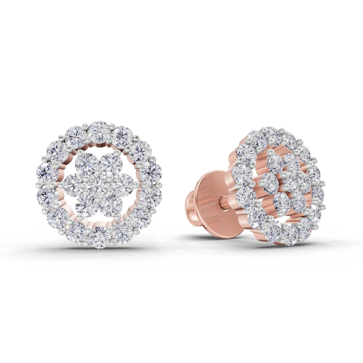 0.67 Carat Floral Cluster Diamond Stud Earrings 14K - Rose Gold