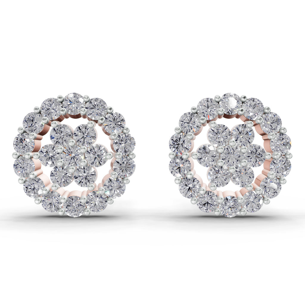 0.67 Carat Floral Cluster Diamond Stud Earrings 14K - Rose Gold