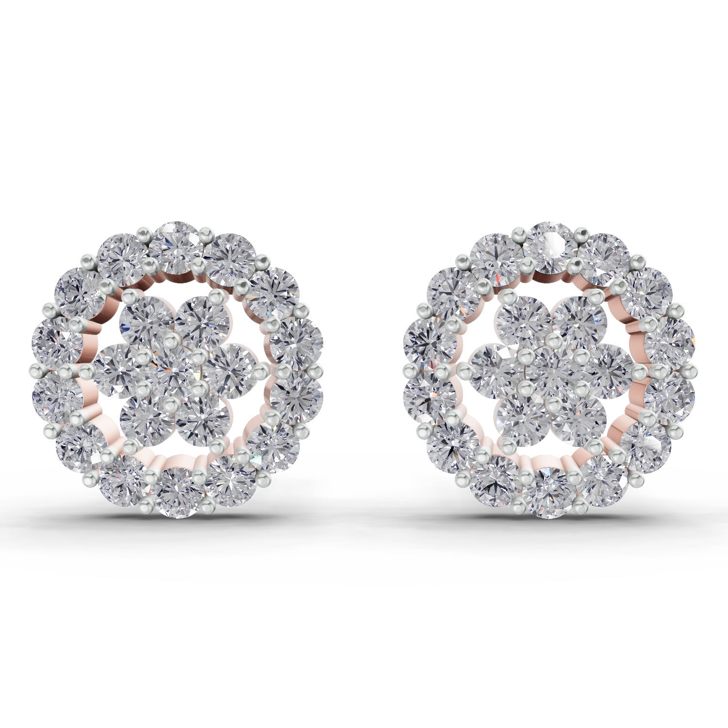 0.67 Carat Floral Cluster Diamond Stud Earrings 14K - Rose Gold