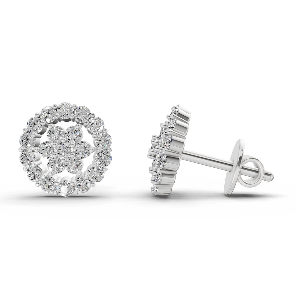 0.67 Carat Floral Cluster Diamond Stud Earrings 14K - White Gold