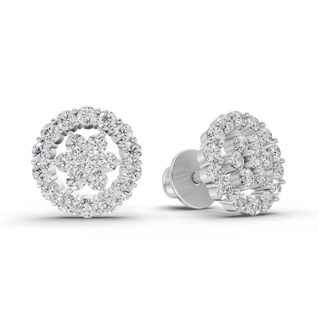 0.67 Carat Floral Cluster Diamond Stud Earrings 14K - White Gold