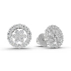 0.67 Carat Floral Cluster Diamond Stud Earrings 14K - White Gold