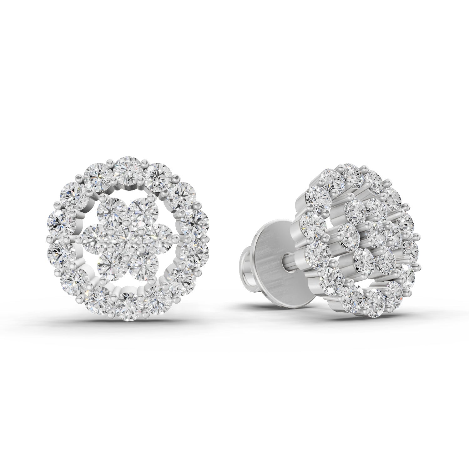 0.67 Carat Floral Cluster Diamond Stud Earrings 14K - White Gold