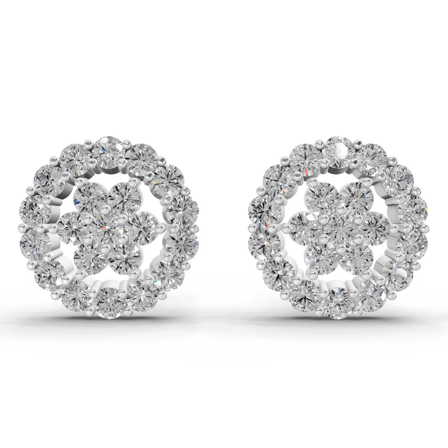 0.67 Carat Floral Cluster Diamond Stud Earrings 14K - White Gold