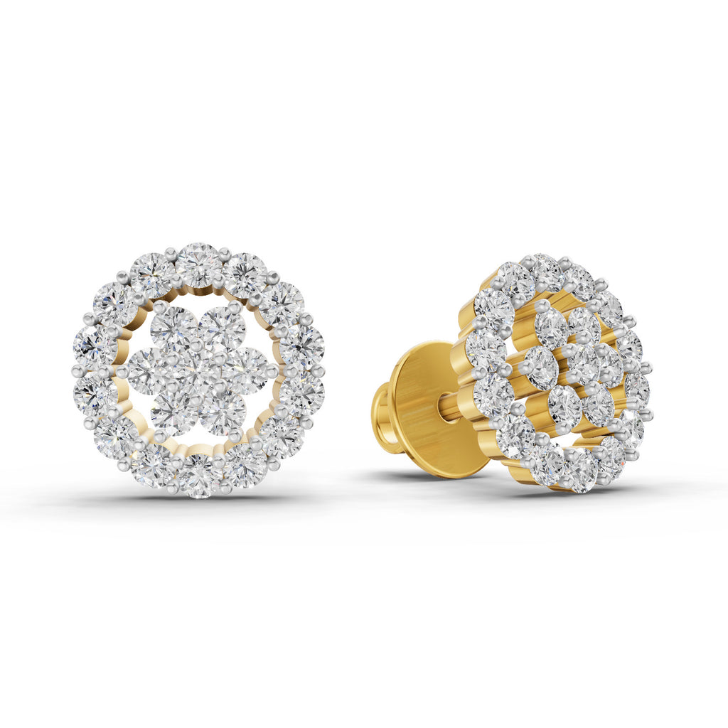 0.67 Carat Floral Cluster Diamond Stud Earrings 14K