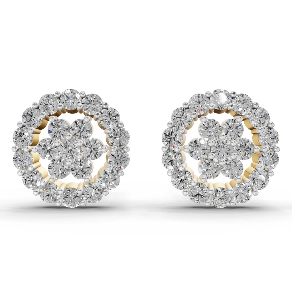 0.67 Carat Floral Cluster Diamond Stud Earrings 14K