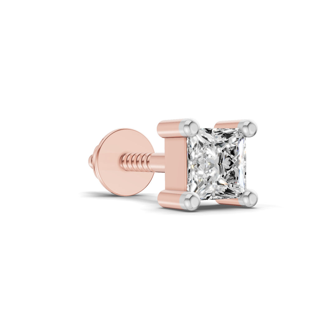 0.2 Carat Princess Shape Solitaire Earring for Men 14K - Rose Gold