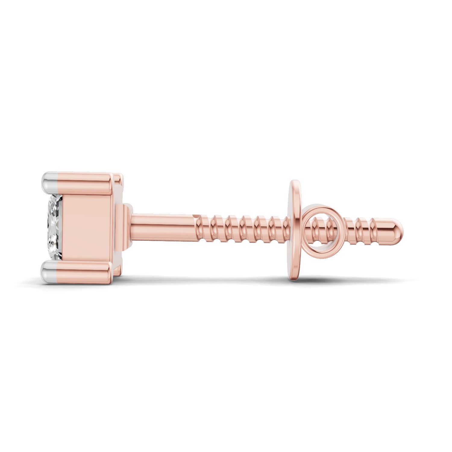 0.2 Carat Princess Shape Solitaire Earring for Men 14K - Rose Gold