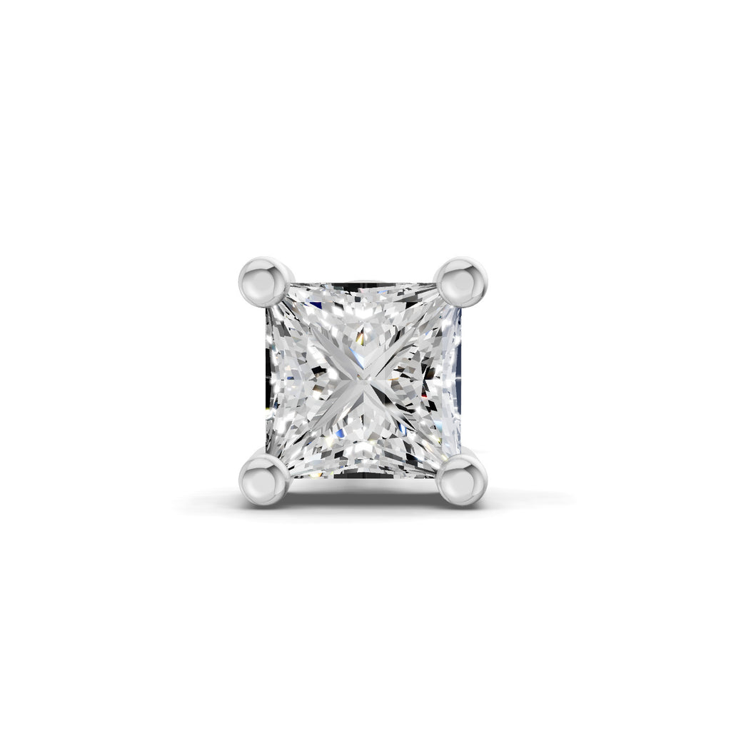 0.2 Carat Princess Shape Solitaire Earring for Men 14K - White Gold