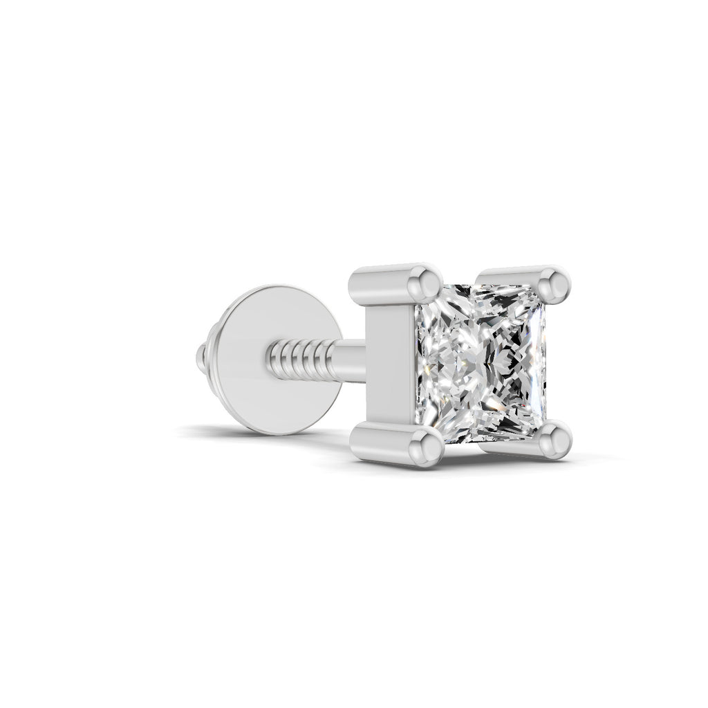 0.3 Carat Princess Shape Solitaire Earring for Men 14K - White Gold