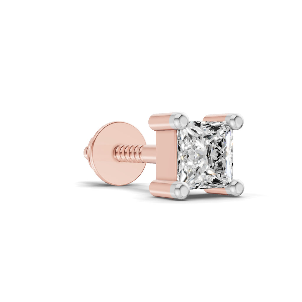 0.4 Carat Princess Shape Solitaire Earring for Men 14K - Rose Gold