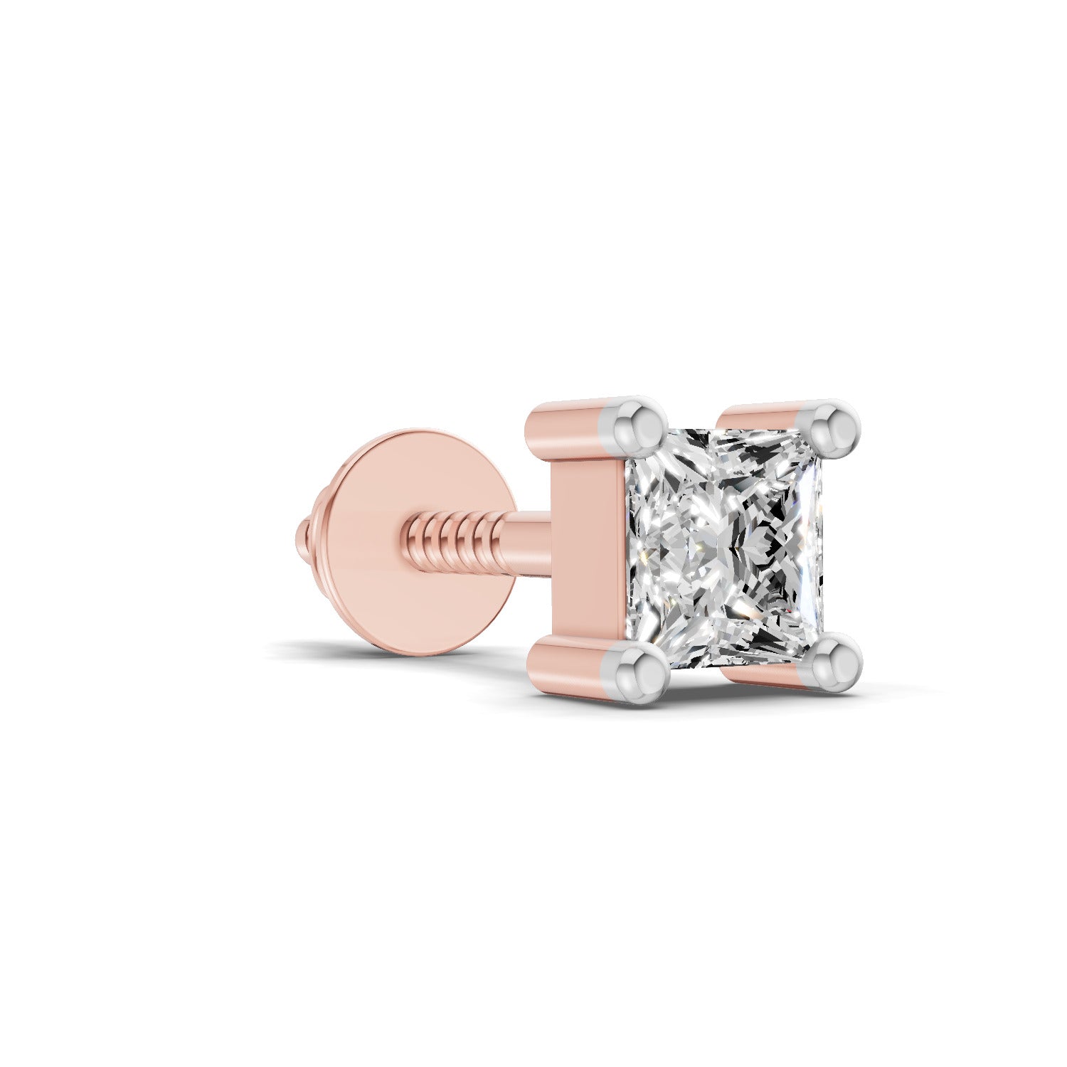 0.4 Carat Princess Shape Solitaire Earring for Men 14K - Rose Gold