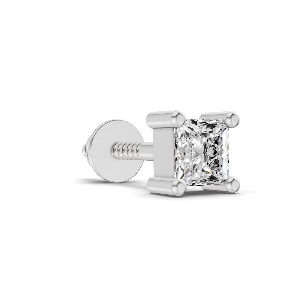0.4 Carat Princess Shape Solitaire Earring for Men 14K - White Gold