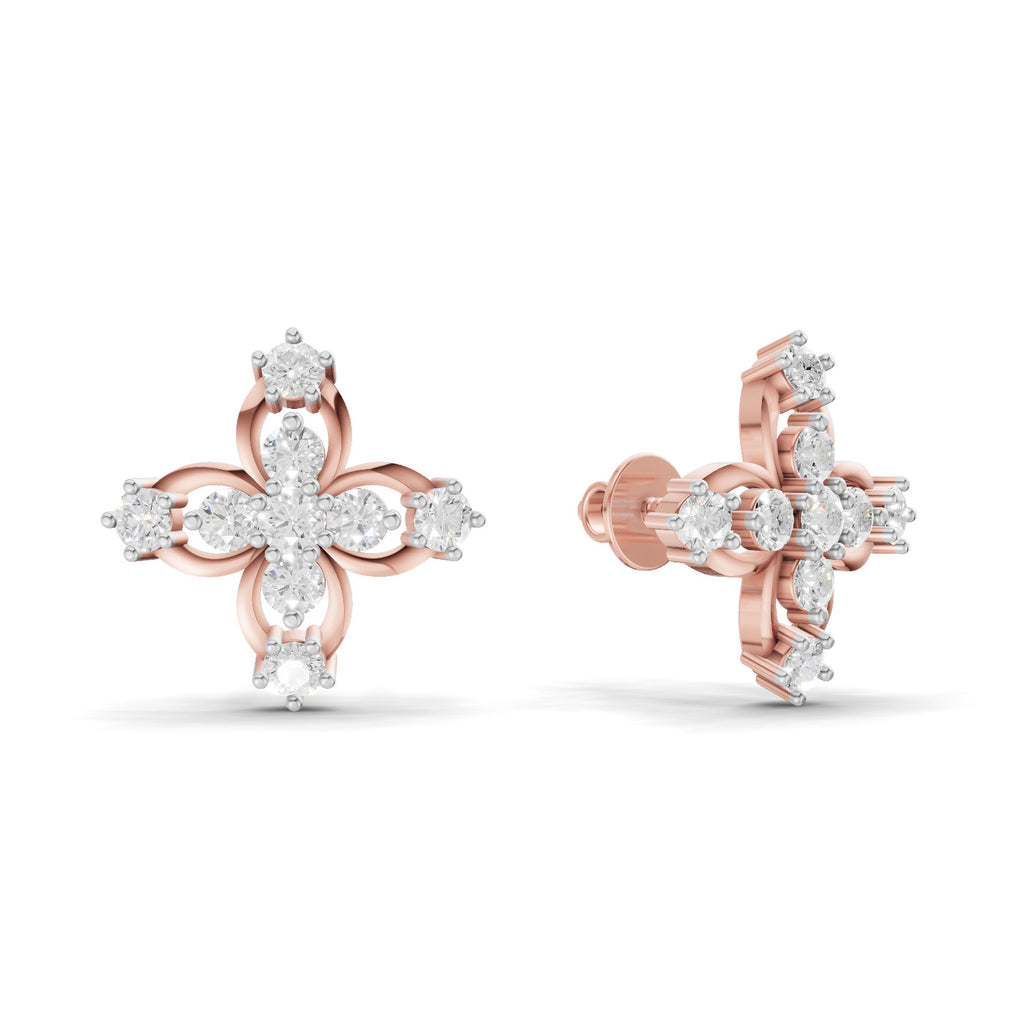 0.36 Carat Floral Stud Earrings 14K - Rose Gold