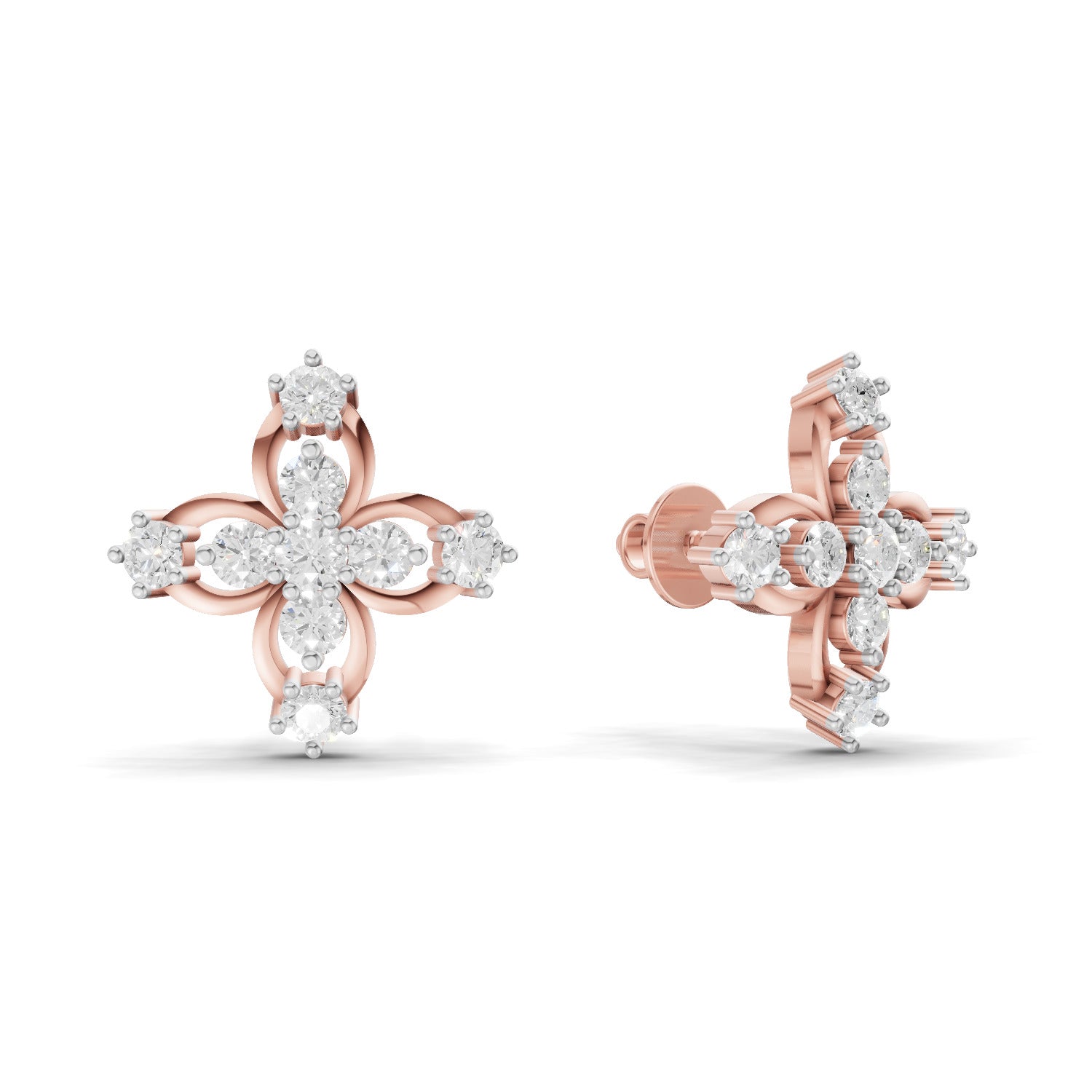 0.36 Carat Floral Stud Earrings 14K - Rose Gold